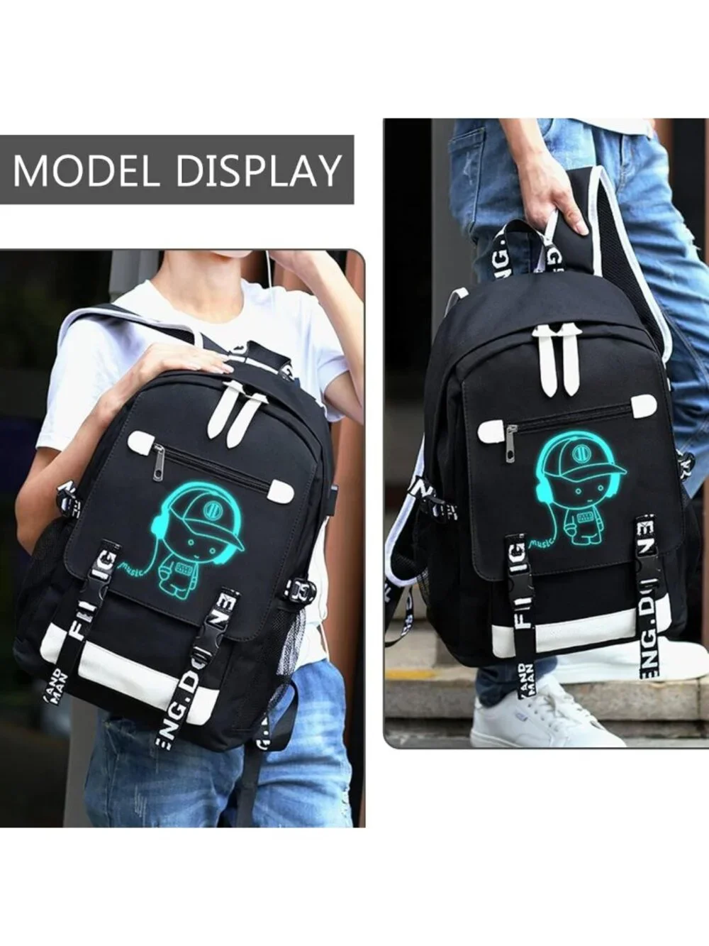 Luminous Waterproof Travel Laptop Backpack with USB & Headphone Ports